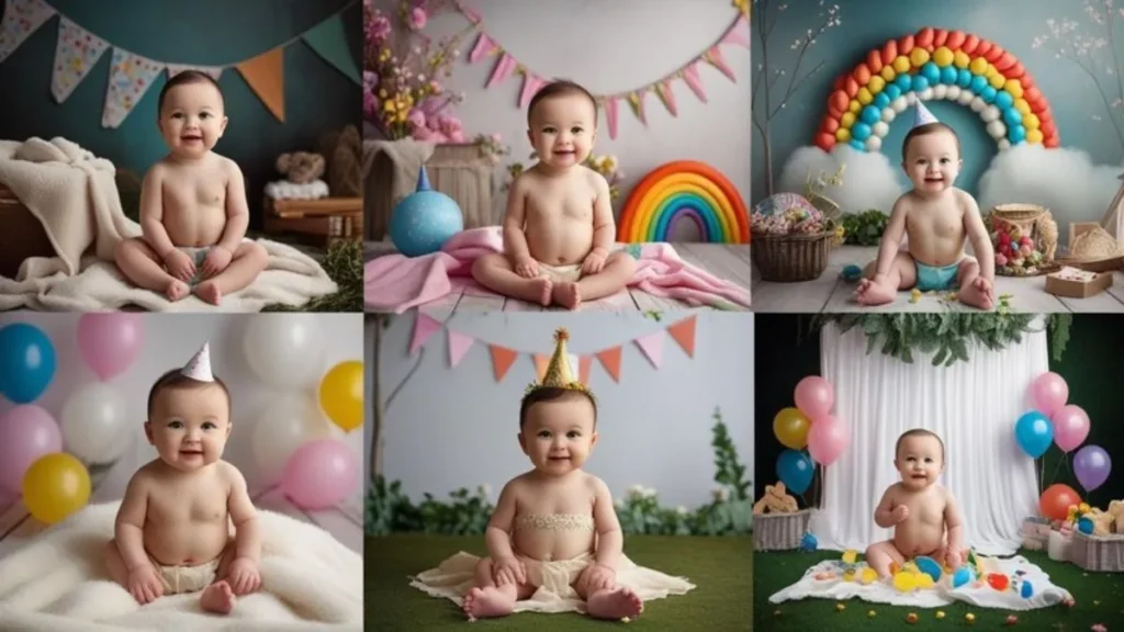 Creative 6-month birthday photoshoot themes with cute props and outfits