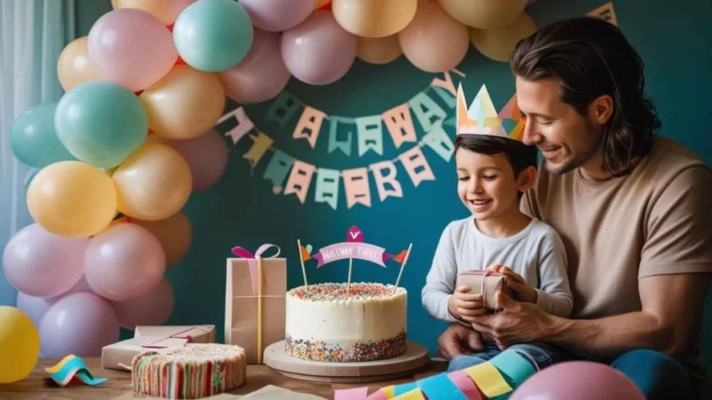 Festive half birthday setup with a “½” cake, DIY decorations, balloons, and gift boxes, showing creative tips to make any celebration special.