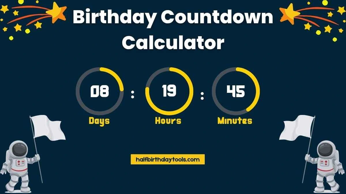 Birthday countdown calculator displaying days remaining until the next birthday celebration.