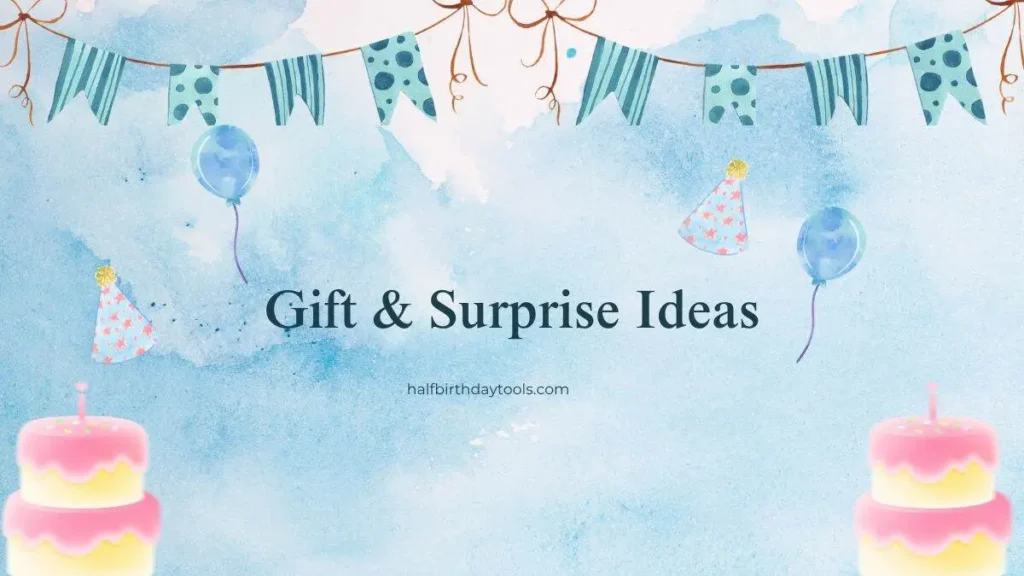A collection of creative gift and surprise ideas displayed on a table, featuring colorful wrapping and decorative elements.