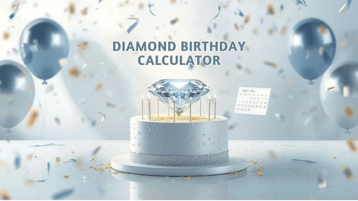 A diamond birthday calculator displaying various diamond shapes and sizes for calculating birthstone-related dates.